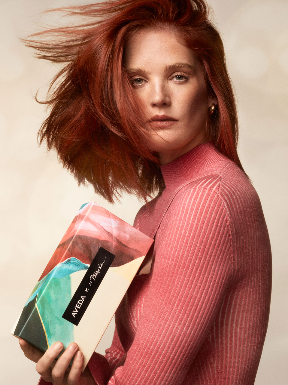 Red Hair Swooped with Aveda Gift